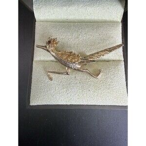 Vintage 1960s Signed Hobé Roadrunner Bird Red Rhinestone Gold Tone Brooch